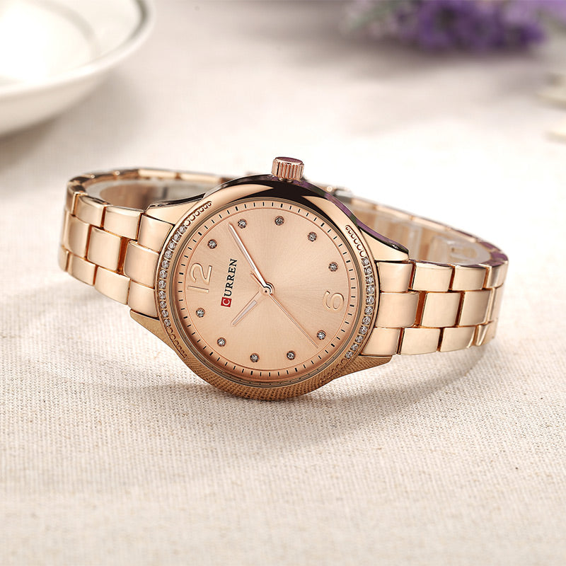 CURREN 9003 Crystal Casual Style Women Wrist Watch Stainless Steel Quartz Watches