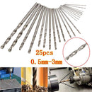 25pcs HSS Micro Twist Drill Bits Set 0.5mm-3.0mm Straight Shank PCB Twist Drill Bits
