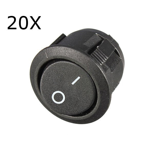 20Pcs Black Mini Round 2 Pin SPST ON-OFF Rocker Push Button Switch