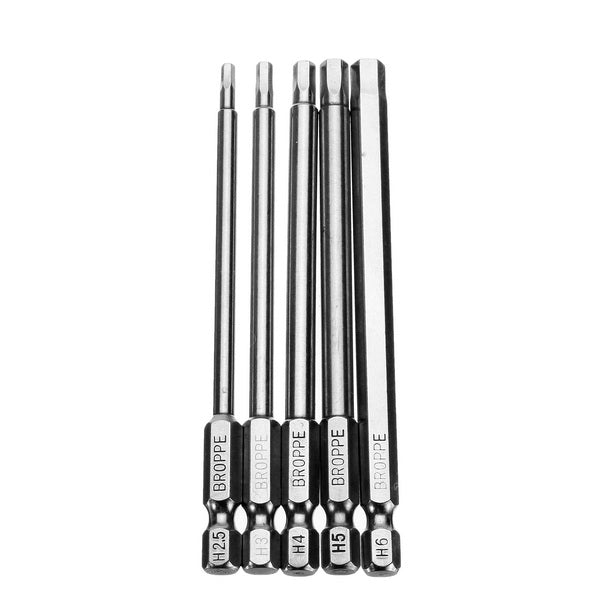 Broppe 5Pcs 100mm H2.5-H6 Hex Head Screwdriver Bit 1/4 Inch Hex Shank Magnetic Screwdriver Bits