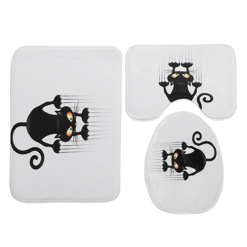 Cat Waterproof Polyester Shower Curtain Bathroom Bathmats Toilet Rugs Cover Mat