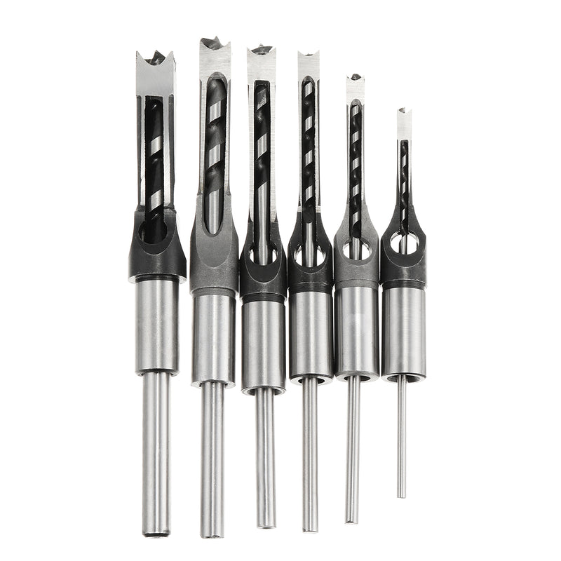 6pcs 6-16mm Woodworking Square Hole Drill Bit Set Mortising Chisel Auger Drill 6/8/9.5/12.7/14/16mm
