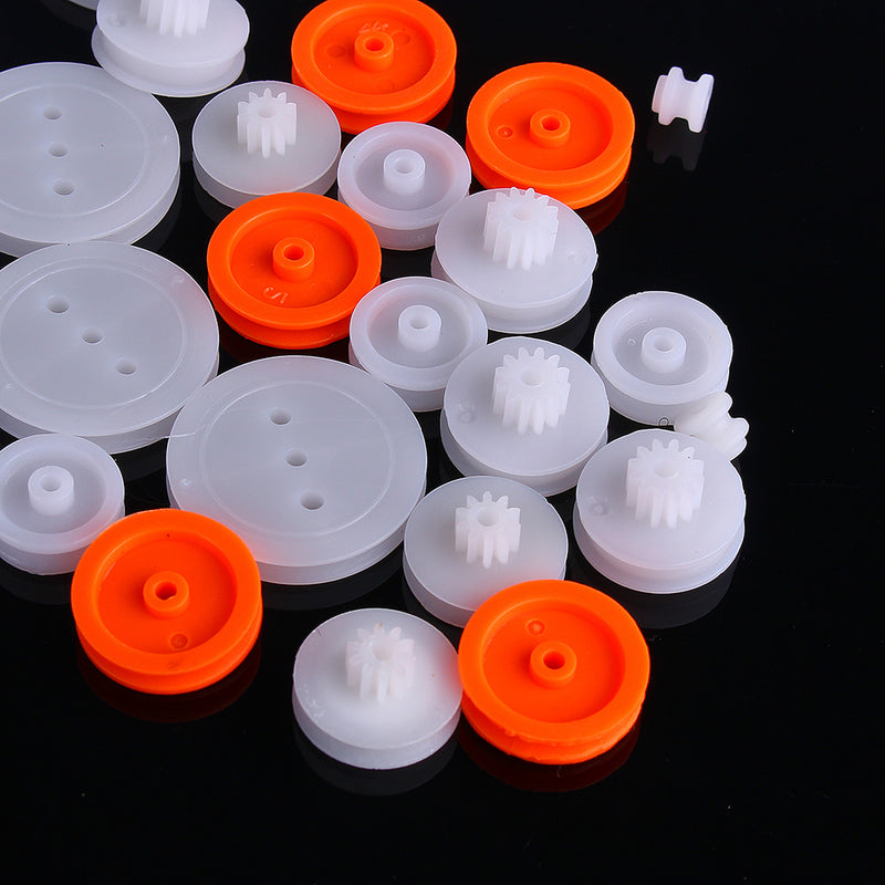 84pcs Pulley Plastic Gears Kit Rubber Band Pulley Belt Shaft Robot Motor Bevel Set