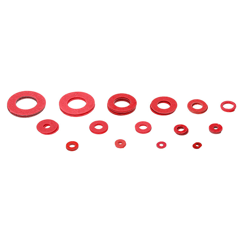 Suleve 225Pcs Red Steel Paper Washer Insulation Pad Flat Gasket Spacers 15 Sizes Assortment