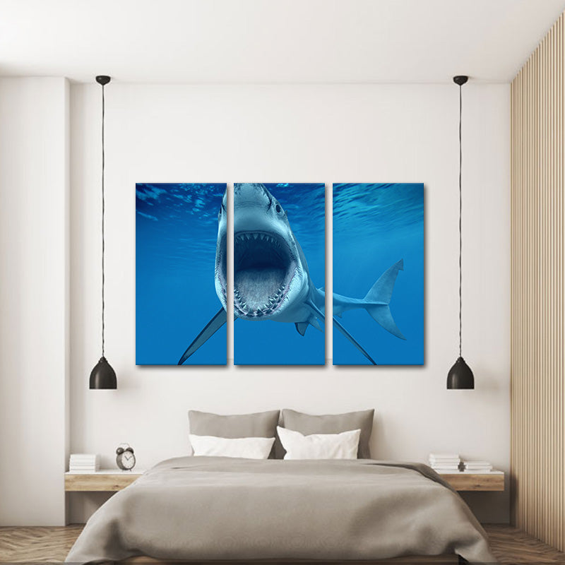 Miico Hand Painted Three Combination Decorative Paintings  White Shark Wall Art For Home Decoration