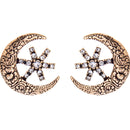 Star-Studded Moon Flower Embossed Earrings Female Retro Style