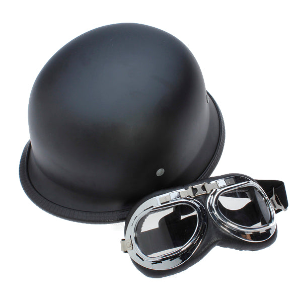 Black 59-60cm/23.2-23.6in Motorcycle Half Face Helmet With Removable Goggle Cruiser Biker Matte