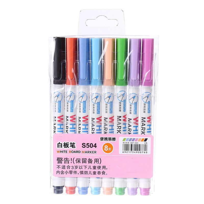 8pcs Mixed Colour White Board Bright Marker Fine Pen bullet Tip Pens Easy Dry Wipe