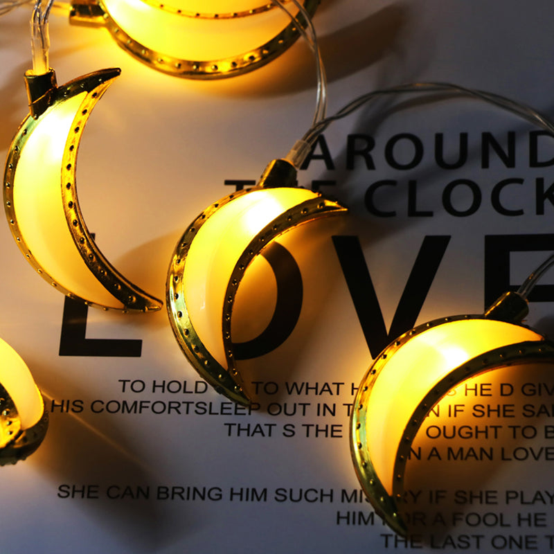 10PCS Golden Moon Shape Eid Ramadan LED String Light Lamp  Islamic Indoor Home Party Decor