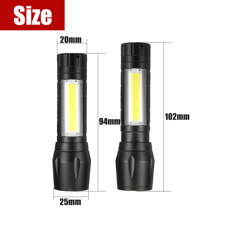 Portable T6 COB LED Flashlight Zoomable Torch 18650 Light Lamp