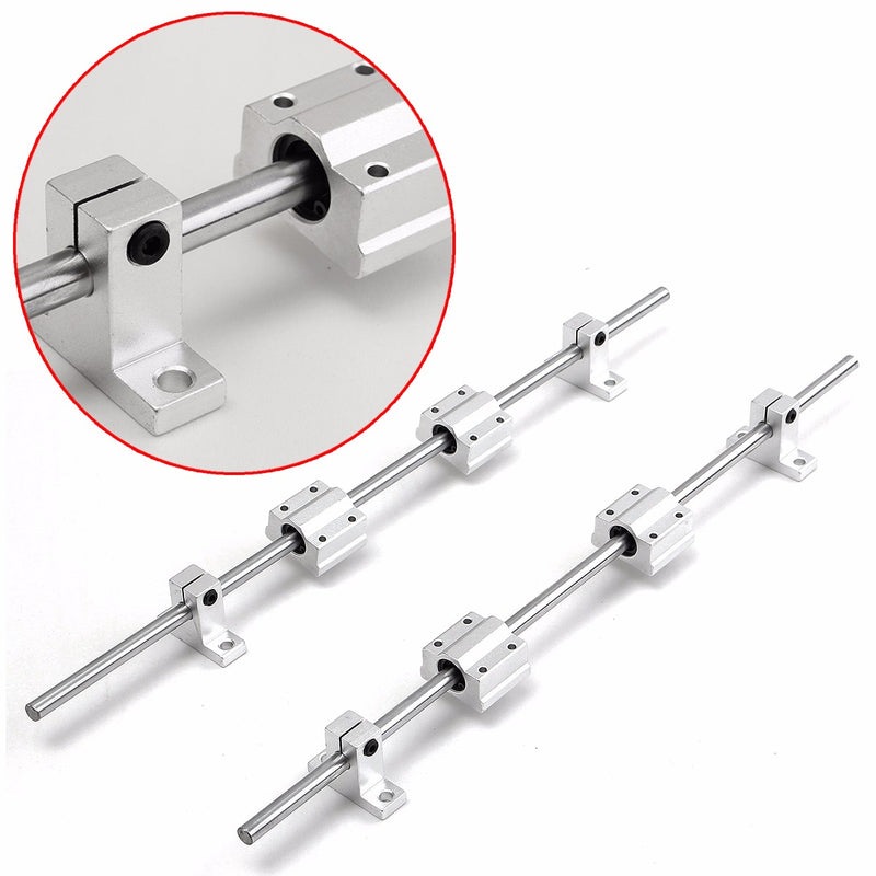 2Pcs 8mm 400mm Shaft Rod Rails + 4Pcs Bearing Blocks + 4Pcs Fixed Bearings For 3D Printer CNC