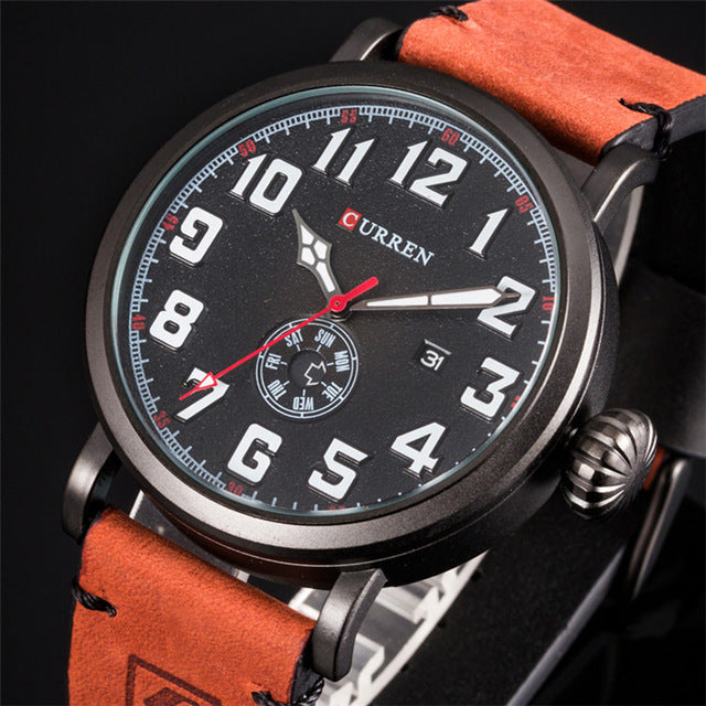CURREN 8283 Calendar Casual Style Men Wristwatch Leather Strap Fashion Quartz Watch