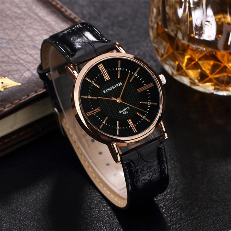 KINGNUOUS 022 Casual Style Leather Strap Men Wrist Watch Leather Band Quartz Watches