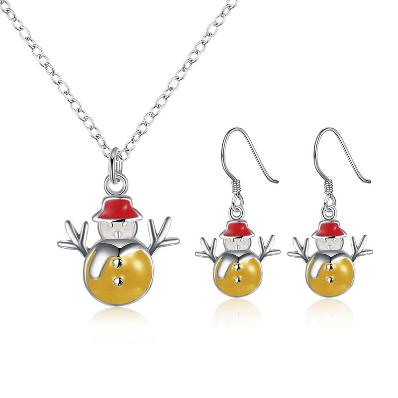 Christmas Snowman Necklace Enamel Process Earrings Gift Party Jewelry Set