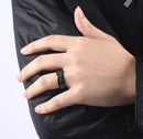 8mm Stainless Steel Carbon Fiber Polished Men Ring Simple Trendy