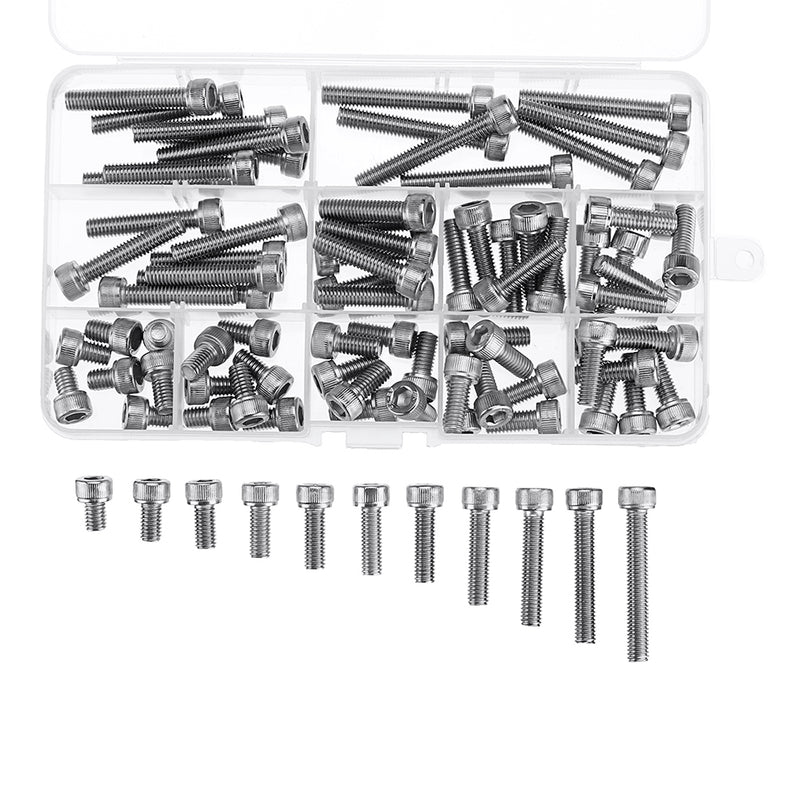 Suleve M6SH2 88Pcs M6 Hex Socket Cap Head Screw Bolts Assortment Set 304 Stainless Steel