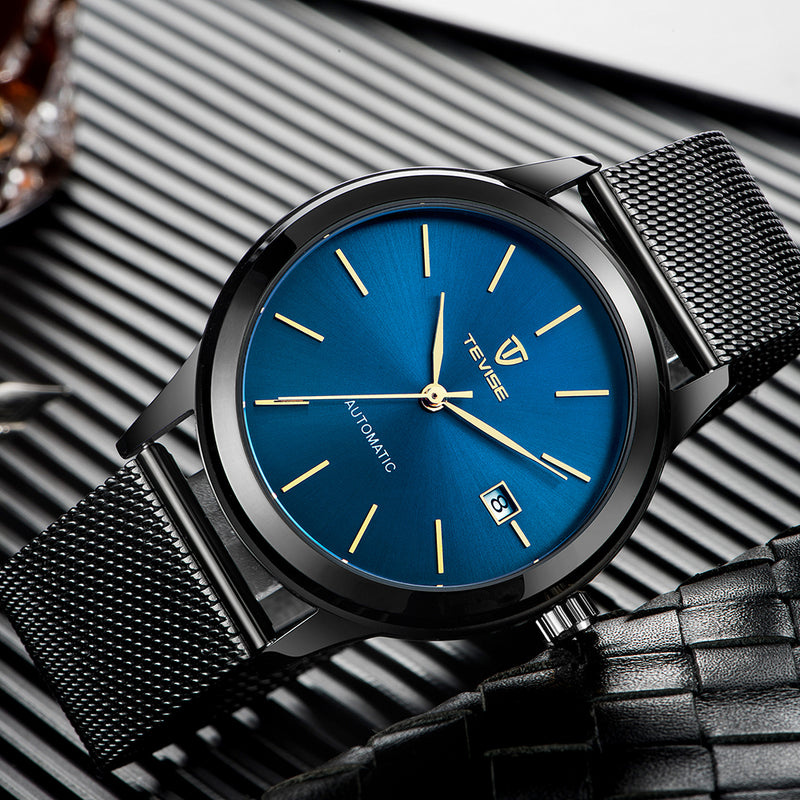 TEVISE 9017 Date Display Automatic Mechanical Watch Full Steel Mesh Stainless Steel Men Watch