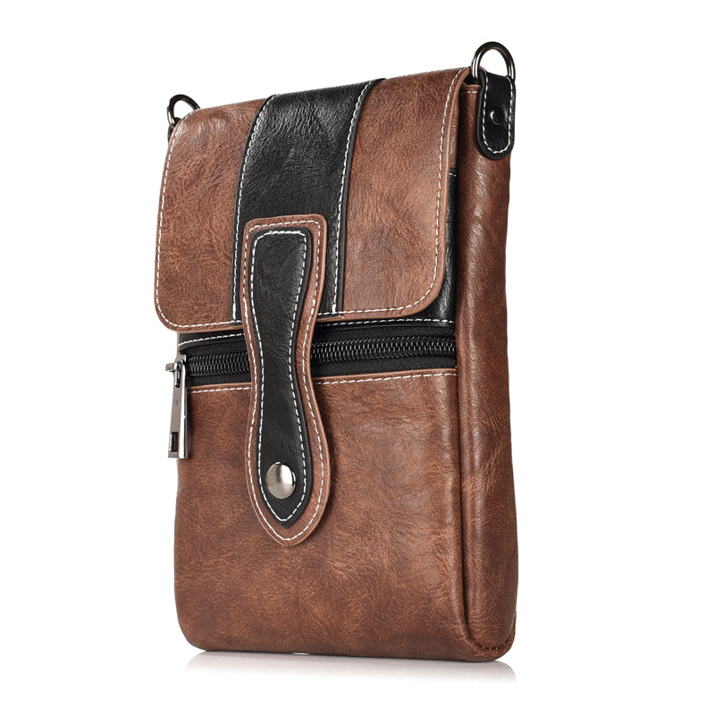 Men High Capacity Portable Genuine Leather Waist Bag For Mobile Phone Under 6 Inches
