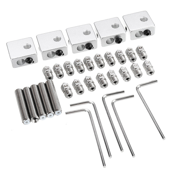 0.3&0.4&0.5mm Stainless Steel Nozzle + Aluminum Heating Block + M6-30mm Nozzle Throat + L-type Wrench Kit for 1.75mm Filament