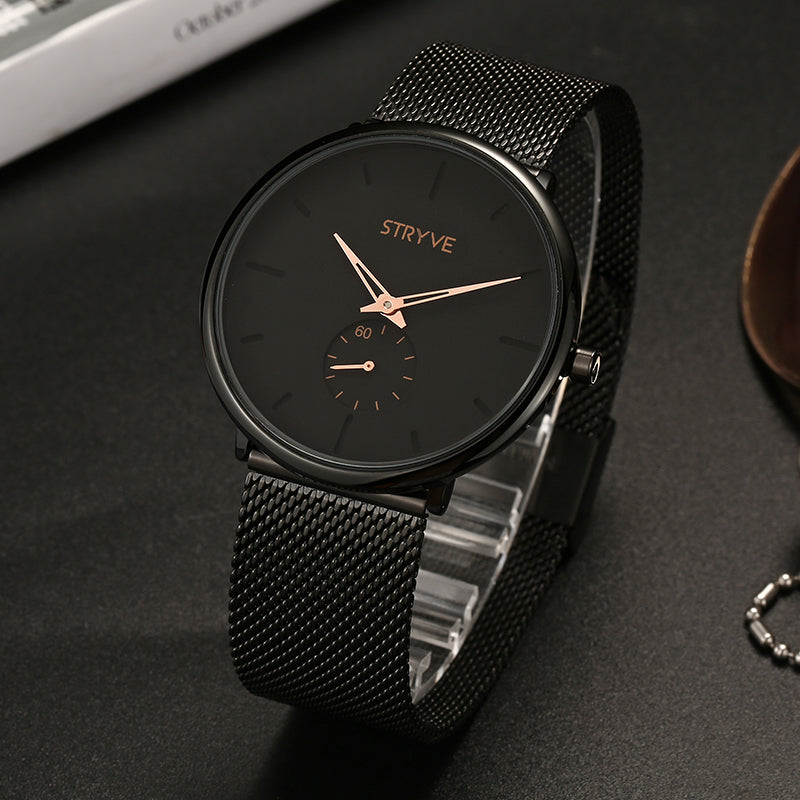STRYVE S9501 Fshion Men Simple Dial Full Mesh Steel Strap Independent second Dial Quartz Watch