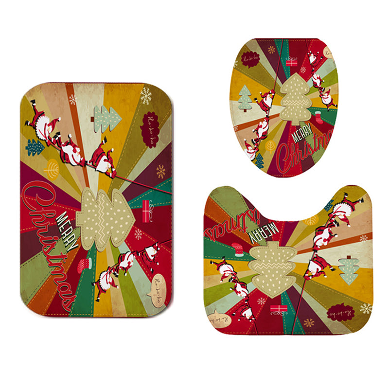 Christmas Santa Claus Non-Slip Toilet Seat Cover Carpet Mats Shower Curtain Set