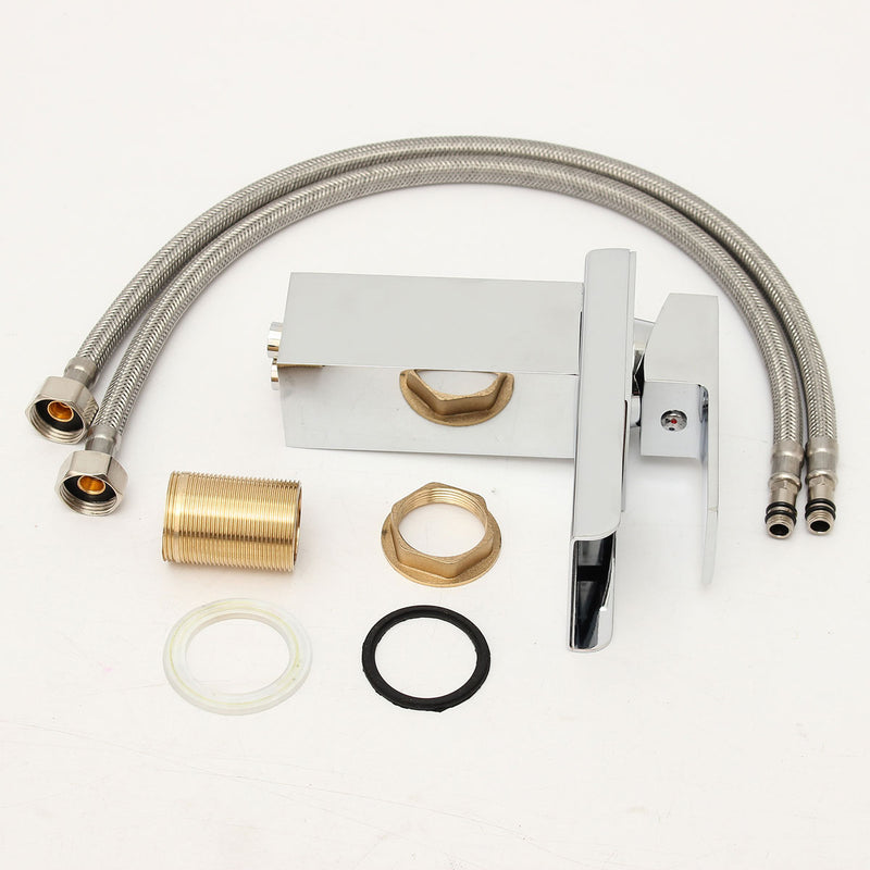 Bathroom Waterfall Basin Sink Faucet Square Hot Cold Water Mixer Tap Chrome