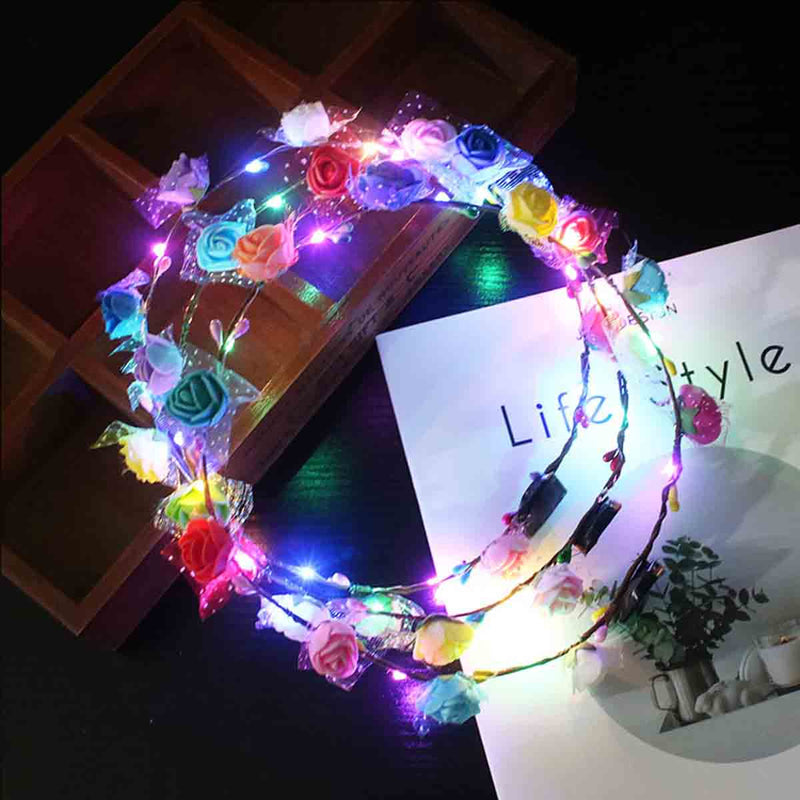 10PCS 3 Modes LED Flower Wreath Headband Garland Colorful Light Wedding Holiday Party