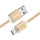 TOPK F-Line 2.4A Type C LED Magnetic Braided Fast Charging Data Cable 1M For Smart Phone Tablet