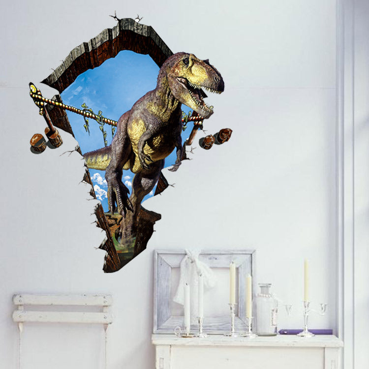 Miico Creative 3D Dinosaur Broken Wall Removable Home Room Decorative Wall Decor Sticker