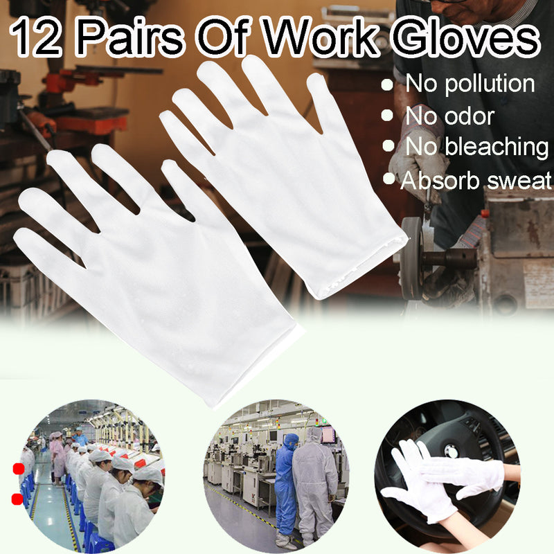 12Pairs Nylon Work Gloves White Etiquette Gloves Dust-Free Gloves Protection