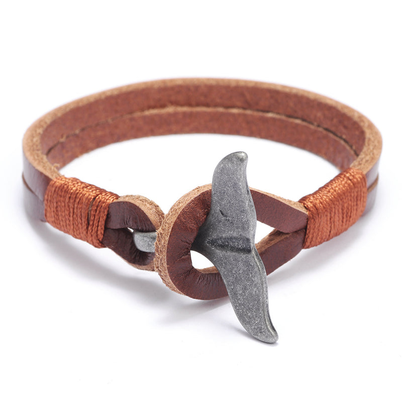Whale Tail Alloy Leather Hand-knitted Men's Bracelet