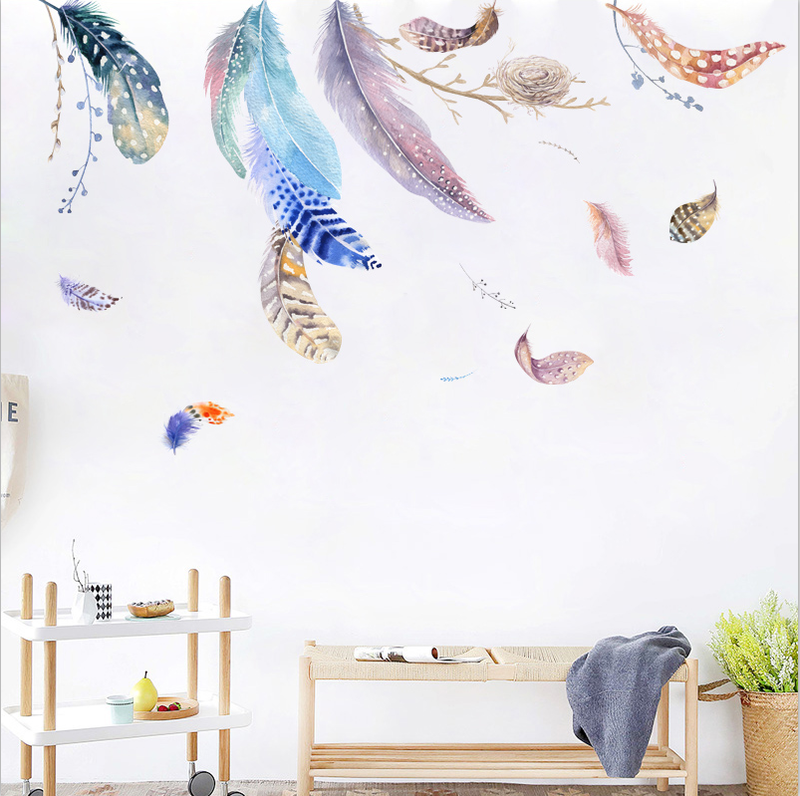 Miico FX82020 2 PCS Feather Decorative Sticker Sofa Background Wall Sticker DIY Sticker