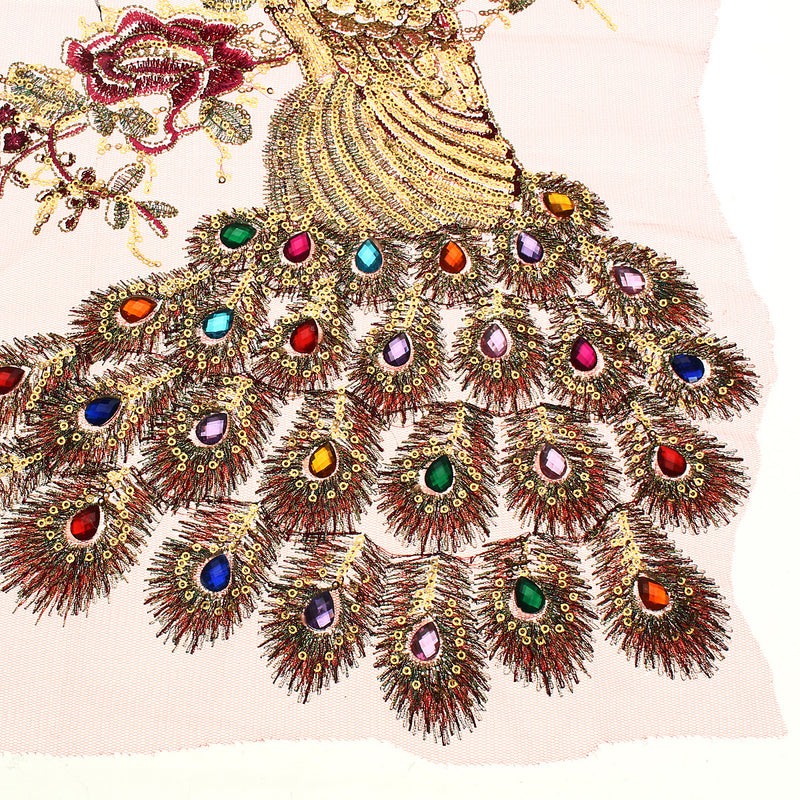 Sequins Applique Embroidered Peacock Multiple Rhinestone DIY Sewing Trim Decorations