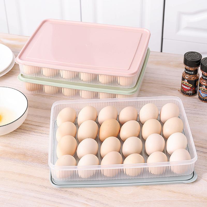 Kitchen 24 Grids Egg Box Refrigerator Preservation Portable Picnic Egg Storage Box Baskets Food Grade Plastic Egg Box With Cover