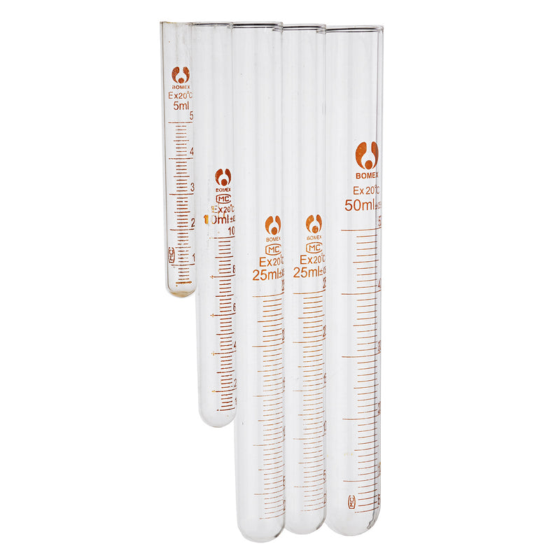 10Pcs/Set Glass Clear Graduated Test Tube Measuring Calibration Tube 5/10/20/25/50mL for Lab Experiment