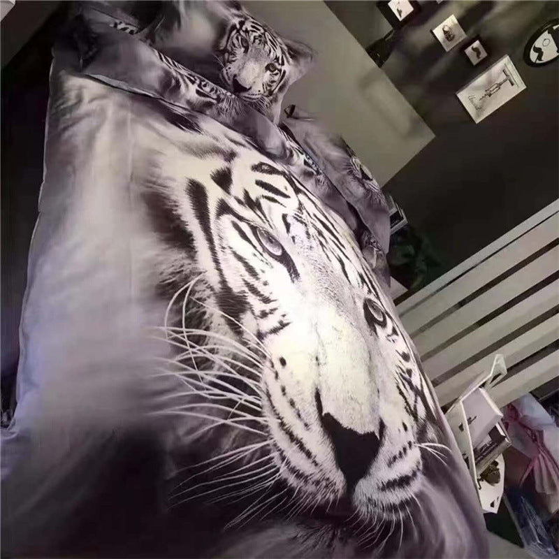 3 PCS Bedding Sets 3D Animal Tiger Head Printing Quilt Cover Pillowcase For Full Size