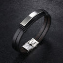 Double Black Stainless Steel Men's Leather Bracelet