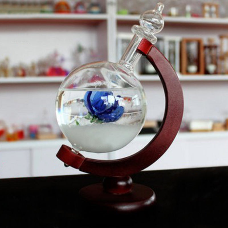 Weather Forecast Rose Crystal Globe Wooden Base Storm Glass Home Decorations Gift