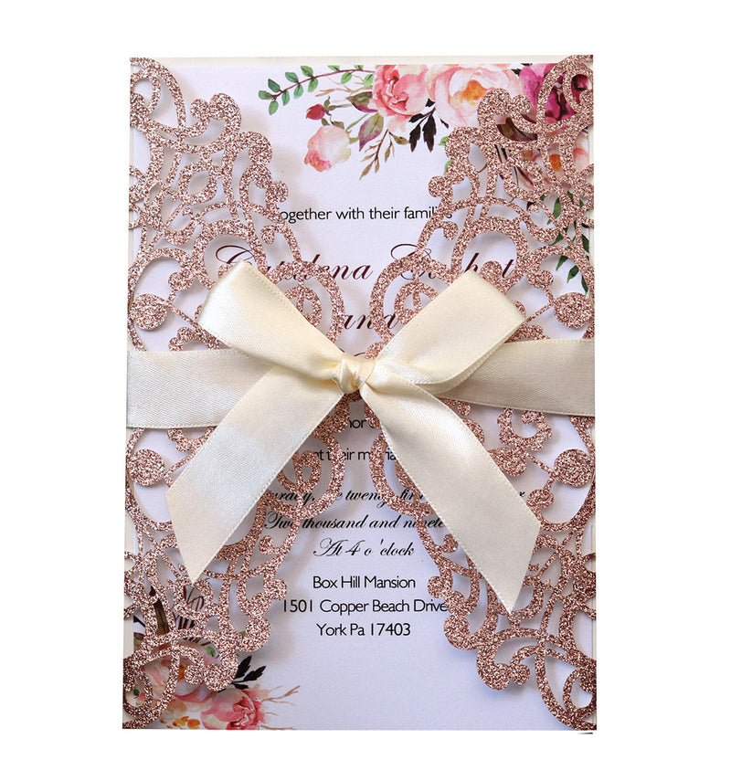 10Pcs Wedding Invitation Greeting Cards Laser Cut Party Invitations with Brown Kraft Card Inser