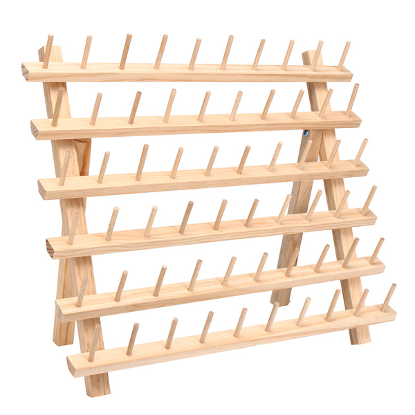 60 Spools Sewing Thread Rack Embroidery Storage Wooden Holder Cones Stand Shelf Needlework Tool
