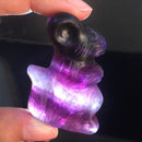 2" Hand Carved Rainbow Fluorite Squirrel Natural Quartz Crystal Skull Healing Decorations