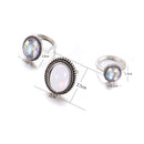 3Pcs/set Statement Silver Color Ring Set Big Gem Stone Women's Oval Boho Knuckle