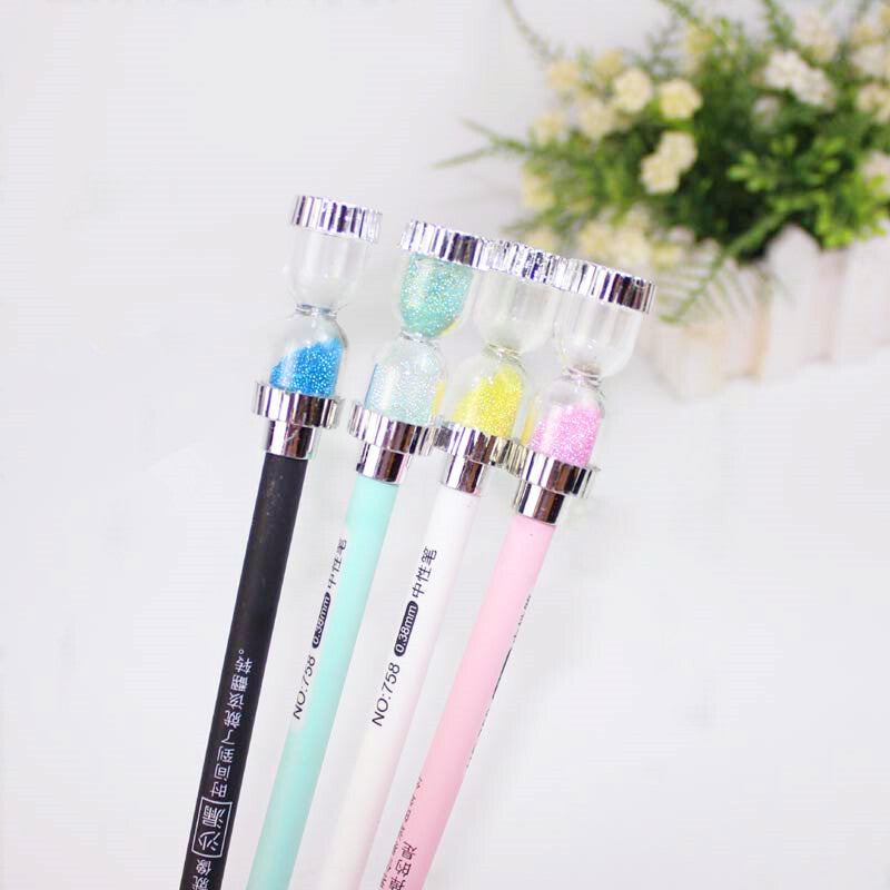 1 Piece Sand Clock Gel Pen Creative Time Hourglass Writing Pen 0.5mm Lovely Signing Pen Timer Students Office School Stationery Random Color
