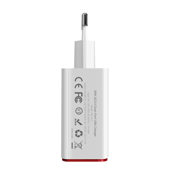 BlitzWolf BW-PL3 36W QC3.0 Dual Ports USB Charger EU Adapter With Power3S Tech