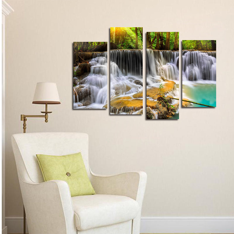 Miico Hand Painted Four Combination Decorative Paintings Ancient Small Waterfall Wall Art For Home Decoration