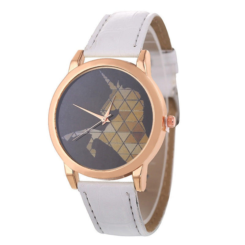 DEFFRUN Fashion Childlike Watch Leather Band Unicorn Pattern Casual Men Quartz Watch