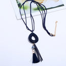 Retro Oval Rhinestone Pendant Long Necklace Velvet Tassels Charm Necklace Ethnic Jewelry for Women