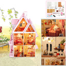 DIY Wooden Dolls House Doll House LED Light Miniature Dollhouse w/ Furniture Doll House Accessories