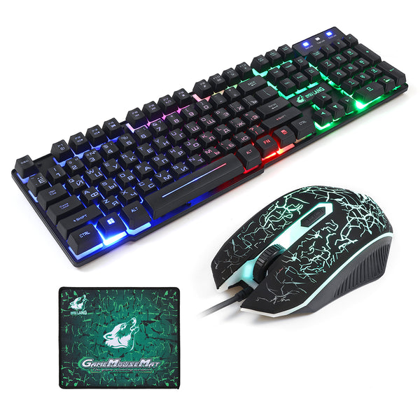 T5 Colorful Backlight USB Wired Gaming Keyboard and 2000DPI LED Gaming Mouse Combo with Mouse Pad