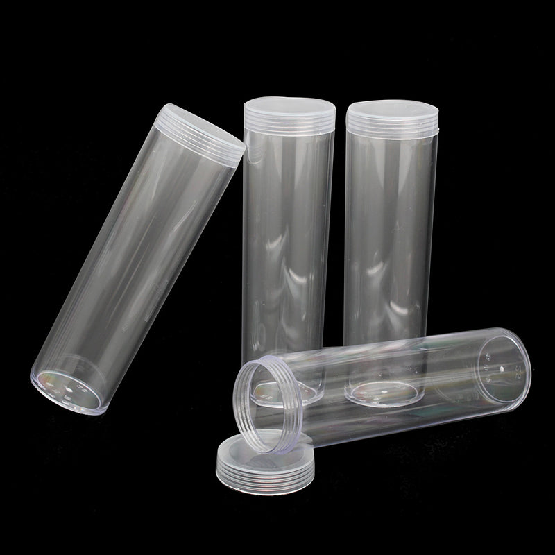 10Pcs/Set 25mm Round Clear Plastic Coin Tube Coin Holder Container for Quarter Dollar Storage Tube Screw